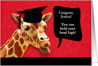 Jessica, Congrats on graduating, customizable card, smiling giraffe card