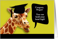 Megan, Congrats on graduating, customizable card, smiling giraffe card