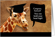 Samuel, Congrats on graduating, customizable card, giraffe card