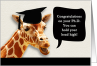 Congratulations on your Ph.D, smiling giraffe card