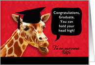 to an awesome Wife, Congratulations Graduate, giraffe card
