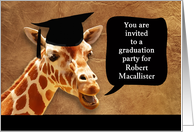 Customizable Invitation graduation party, giraffe with mortarboard card