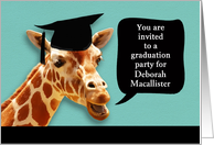 Customizable Invitation graduation party, giraffe with mortarboard card