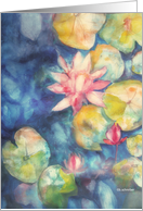 water lilies, watercolor painting, blank note card