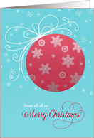 Merry Christmas from all of us, red and white ornament card