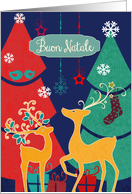 Merry Christmas in Italian, Buon Natale, retro reindeers card