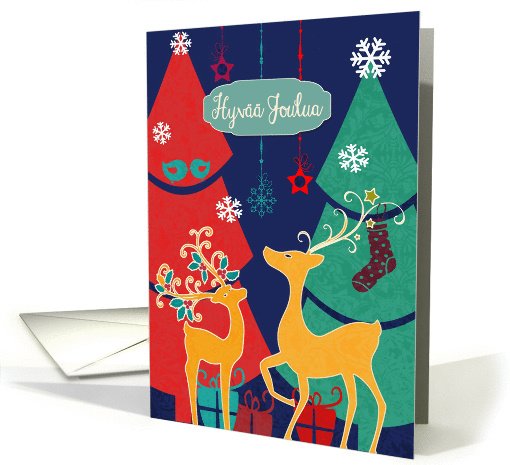 Merry Christmas in Finnish, retro reindeers card (1109042)