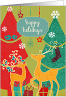 Happy Holidays, reindeers, retro Christmas card