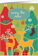 across the miles, retro Christmas card, reindeer card