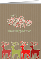 Merry Christmas and a happy new year, reindeers, kraft paper effect card