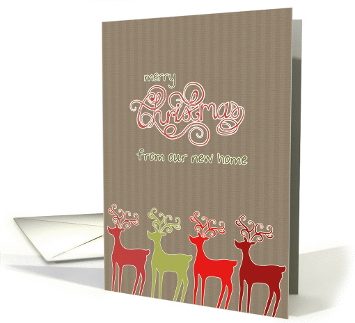 Merry Christmas from our new home, reindeers, kraft paper effect card