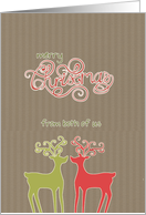 Merry Christmas from both of us, reindeers, kraft paper effect card