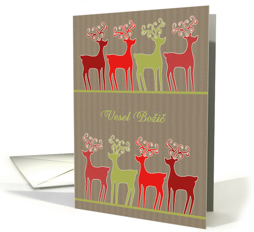 Merry Christmas in Slovenian, reindeer, kraft paper effect card