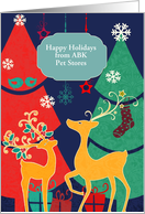 Customizable Business Christmas card, reindeer, Christmas trees card
