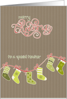 Merry Christmas to my teacher, stockings, Kraft paper effect card