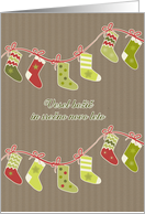Merry Christmas in Slovenian, stockings, kraft paper effect card