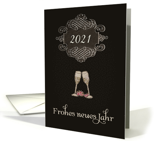 Year Customizable, Happy New Year in German, chalkboard effect, card