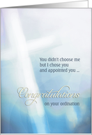 congratulations on your ordination, white cross on blue watercolor card