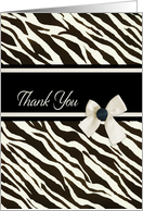 Thank You, zebra print, ribbon effect, blank note card