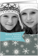 Merry Christmas in Italian, Customizable photo card, snowflakes card