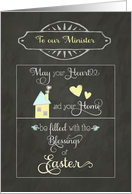 Easter Blessings to our Minister, chalkboard effect card