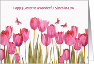 Happy Easter, Customizable Easter card, pink tulips card