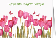 Happy Easter, Customizable business Easter card, pink tulips card