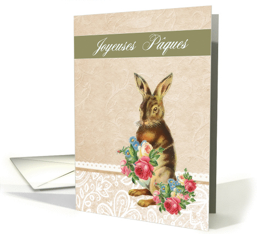 Happy Easter in French, Joyeuses Pques, vintage bunny card (1210456)