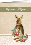 Happy Easter in French, Joyeuses Pques, vintage bunny card