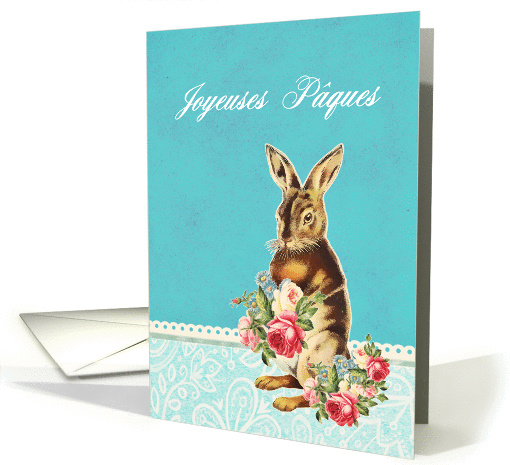 Happy Easter in French, Joyeuses Pques, vintage bunny card (1210464)
