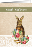 Happy Easter in Czech, Vesel Velikonoce, vintage bunny card