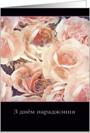 Happy Birthday in Belarusian, cream and pink roses card