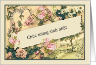 Happy Birthday in Vietnamese, nostalgic vintage roses card