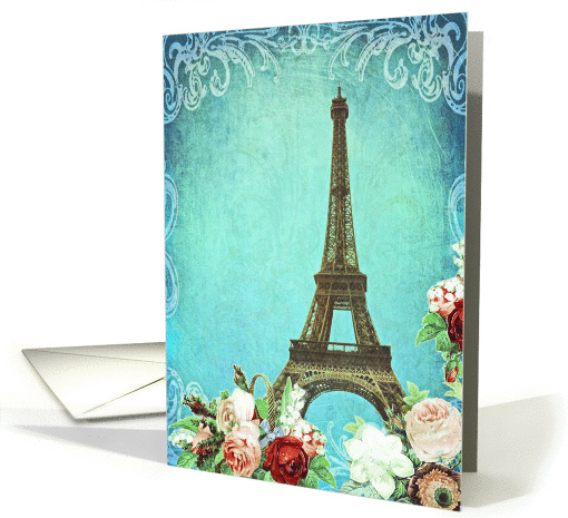 Blank note card, Eiffel tower Paris, vintage look card (1294012)