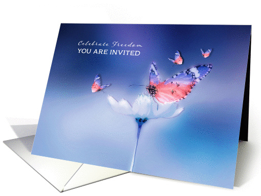 You are invited, 4th of July, red, white and blue butterflies card