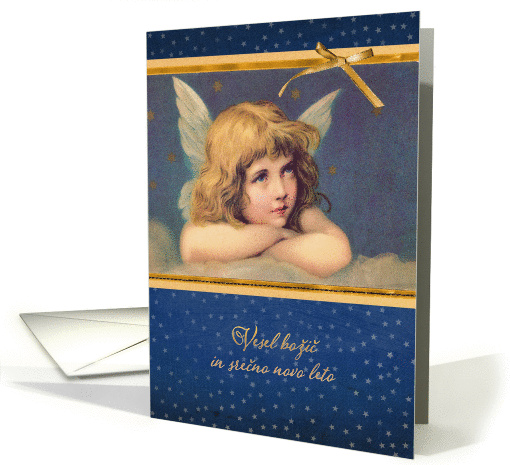 Merry Christmas in Slovenian, vintage angel card (1303790)