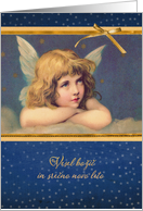 Merry Christmas in Slovenian, vintage angel card