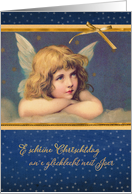 Merry Christmas in Luxembourgish, vintage angel card