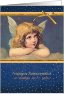 Merry Christmas in Latvian, vintage angel card