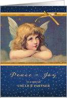 For Uncle and Partner, Peace-Joy, Christmas Card, vintage angel card