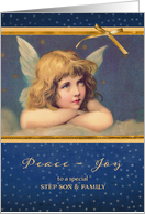 For Step Son and his Family, Peace-Joy, Christmas Card, vintage angel card