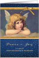 For step daughter & her husband, Christmas card, vintage angel card