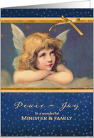 For Minister and his Family, Christian Christmas card, vintage angel card
