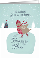 To my sister and her fiance, Christmas card, skating robin card