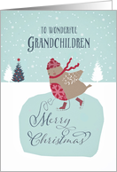 To my wonderful grandchildren, Christmas card, skating robin card