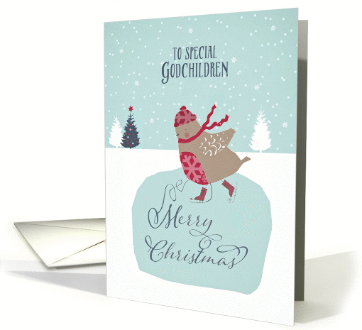 To my godchildren, Christmas card, skating robin card (1312788)