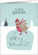 To my godchildren, Christmas card, skating robin card