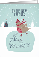 To the new parents, Christmas card, skating robin card