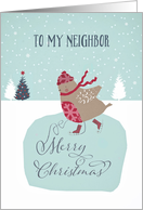 To my neighbor, Merry Christmas, skating robin, retro card