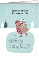 Customize for any name, business Christmas card, skating robin card